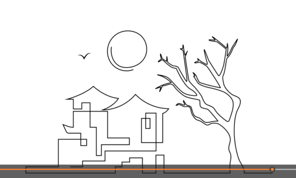 Animated Landscape with House Tree Moon: A Minimalist Motion Graphic for Modern Projects